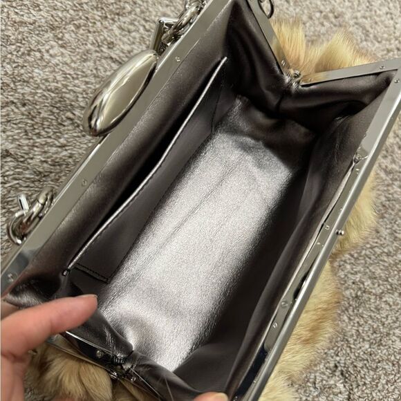 Natural Genuine Fox Fur Handmade Push Lock Clutch/Shoulder Bag/Crossbody - Picture 15 of 16